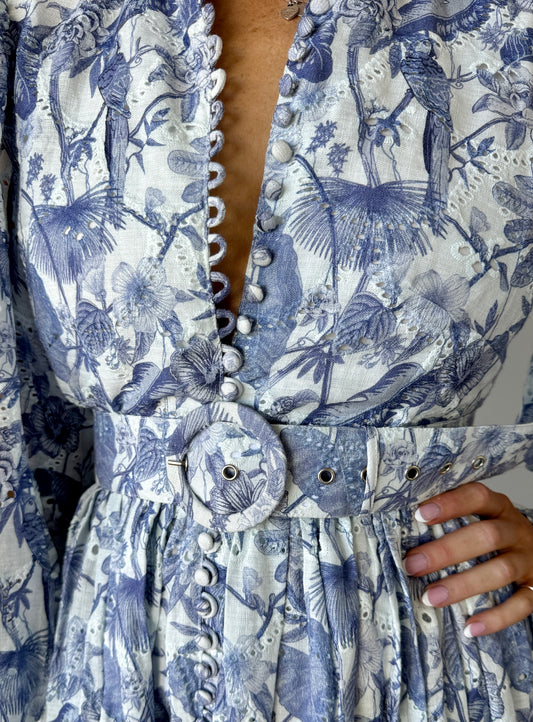 Palm Noosa Royal Flush Dress in Jungle Blue - Size 10