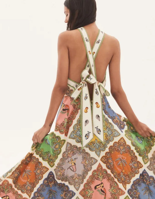 Alemais Trippy Troppo Halter Midi Dress Multi - Size 6