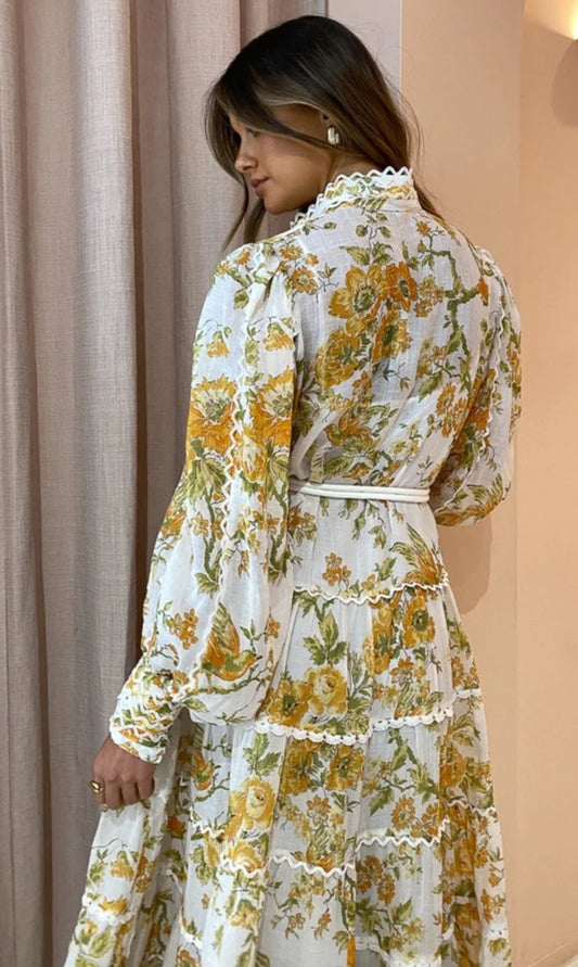 Alemais Songbird Tiered Midi Dress in Citrus - Size 8