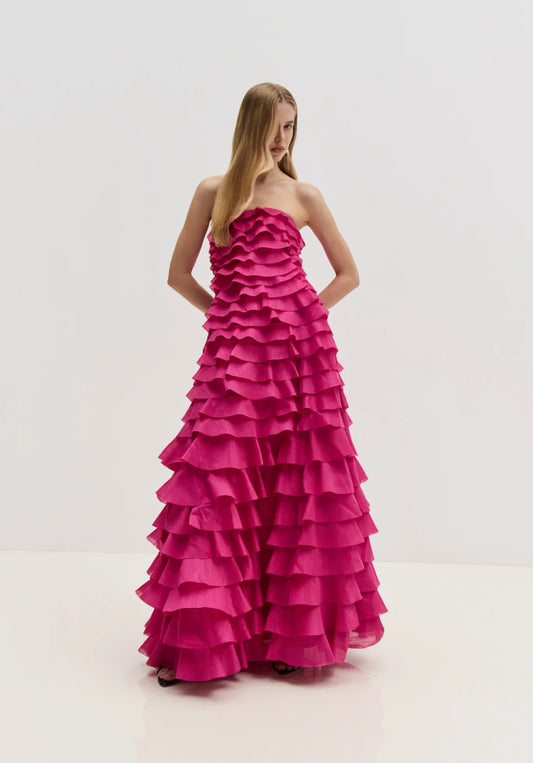 Fleur Pleated Gown in Magenta
