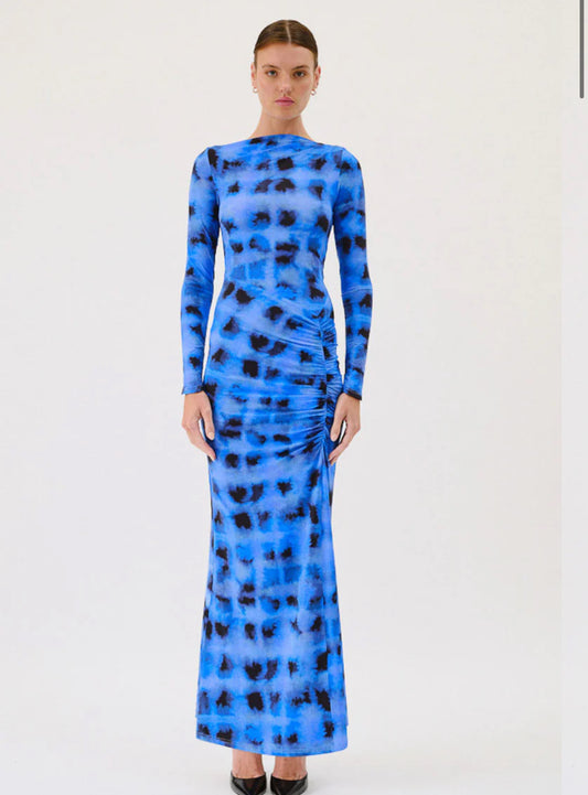 Shibori Long Sleeve Rouched Maxi