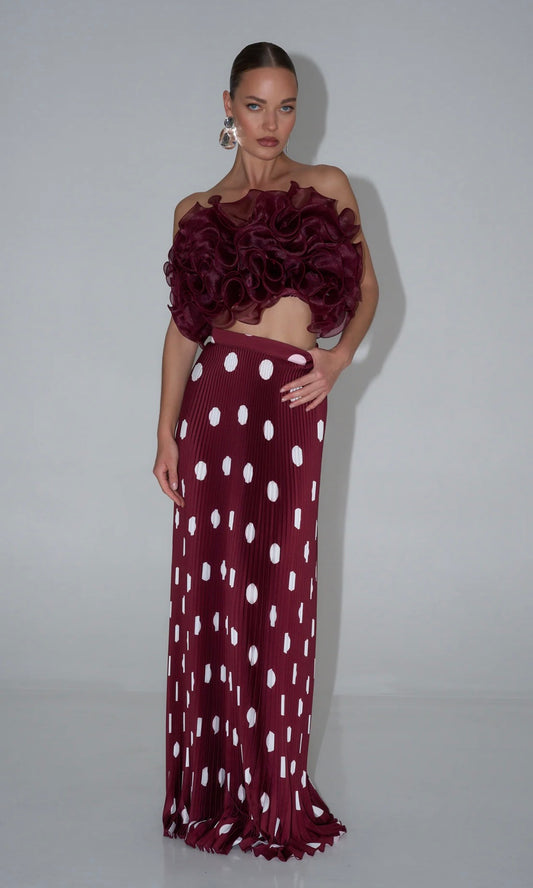 Lidee Cou Cou Top & Gala Skirt in Polka Wine - Size 8