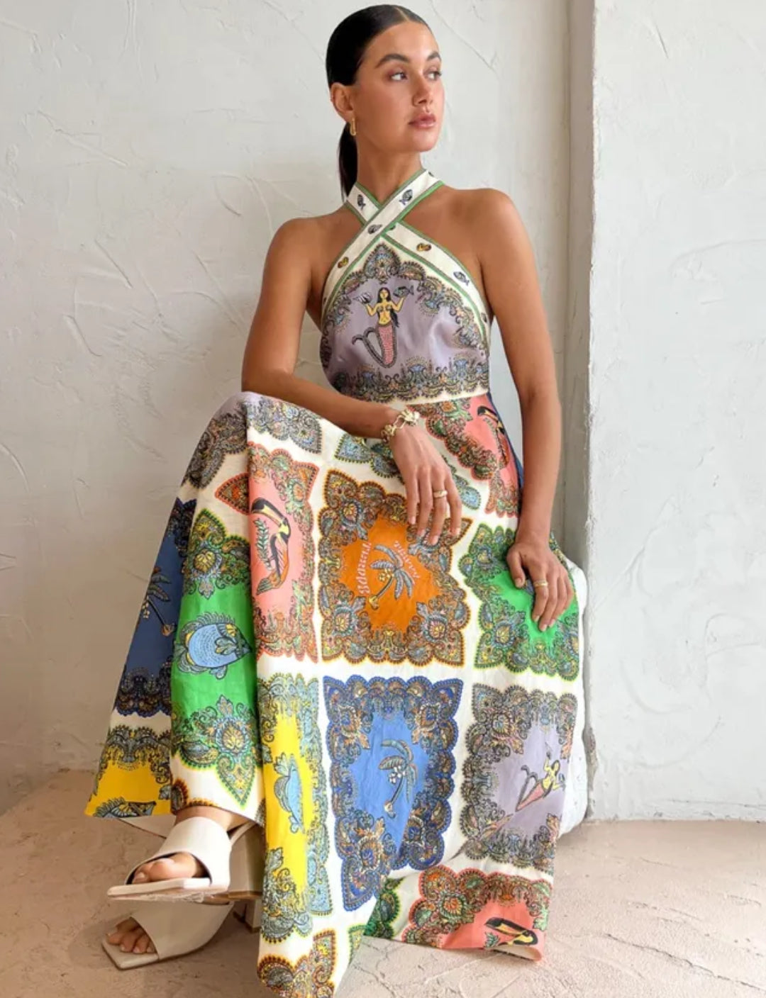 Alemais Trippy Troppo Halter Midi Dress Multi - Size 6