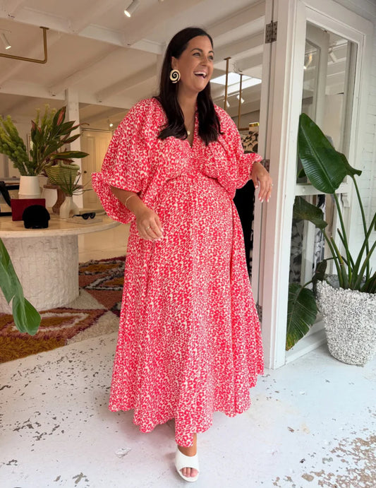 Maxi Dress Coral Oat Leopard