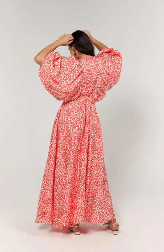 La Bohème Maxi Dress Coral Oat Leopard - Size S/M