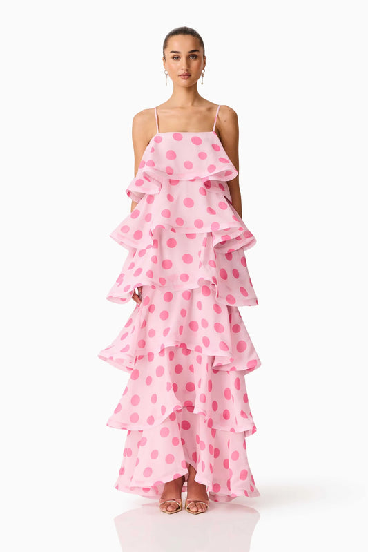 Sola Tiered Maxi in Pink Polka
