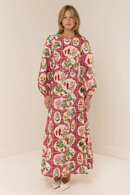 Melrose Dress in Pink Citrus Tile