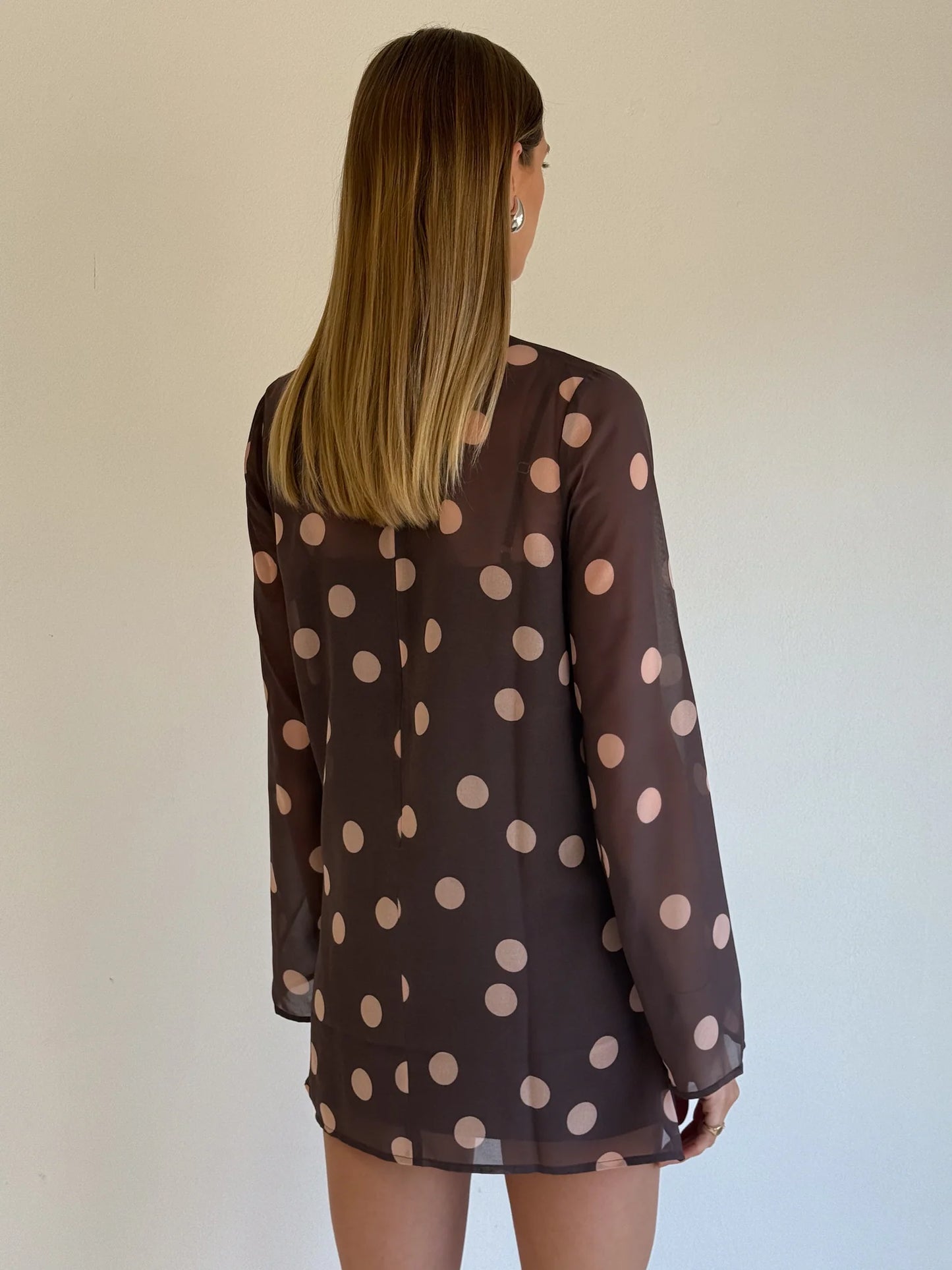By Nicola Elodie Mini Dress In Chocolate Polka - Size 8