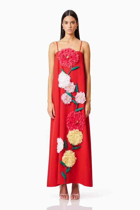 Buttercup Embroidered Maxi in Red
