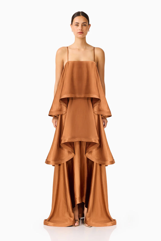 Tilly Tiered Maxi Dress in Brown