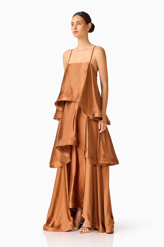 Elliatt Tilly Tiered Maxi Dress in Brown - Size S