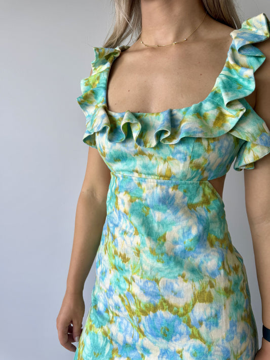 Zimmermann High Tide Frill Midi Dress in Aqua - Size 1