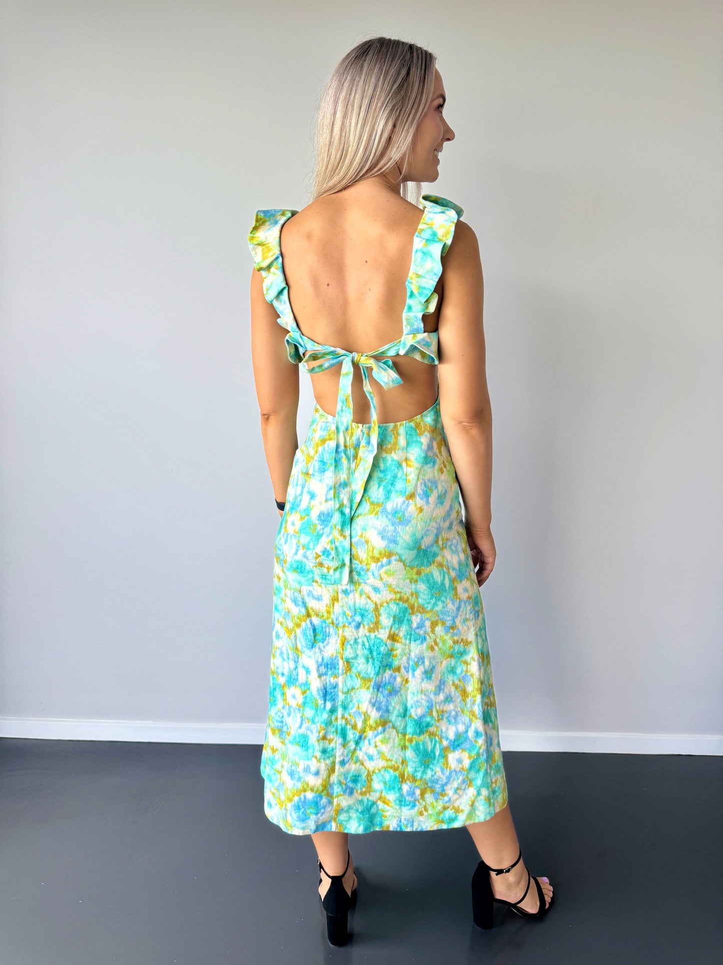 Zimmermann High Tide Frill Midi Dress in Aqua - Size 1