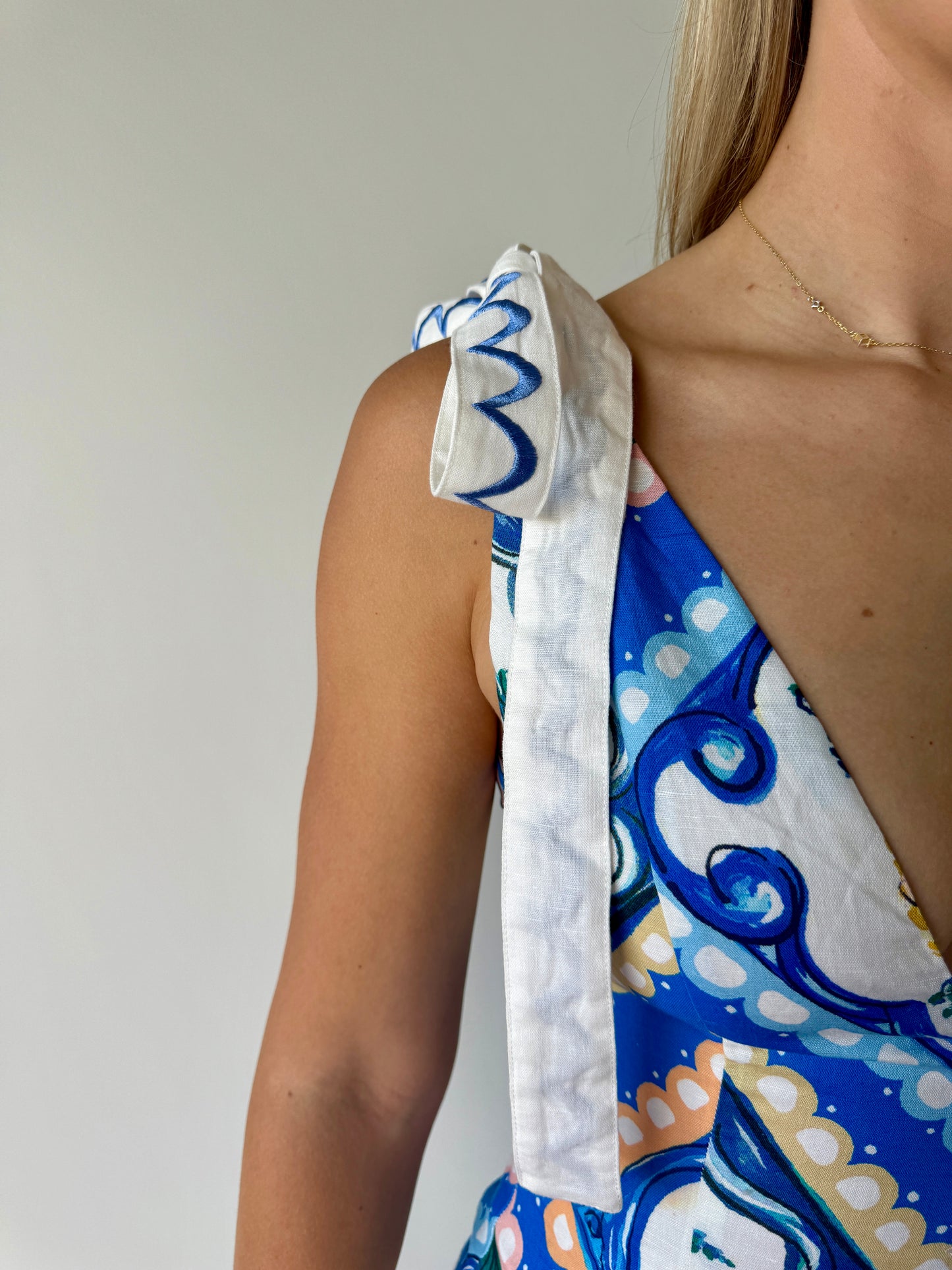 By Nicola Adoncia Tie Shoulder Maxi Dress in Azure Floral - Size 6