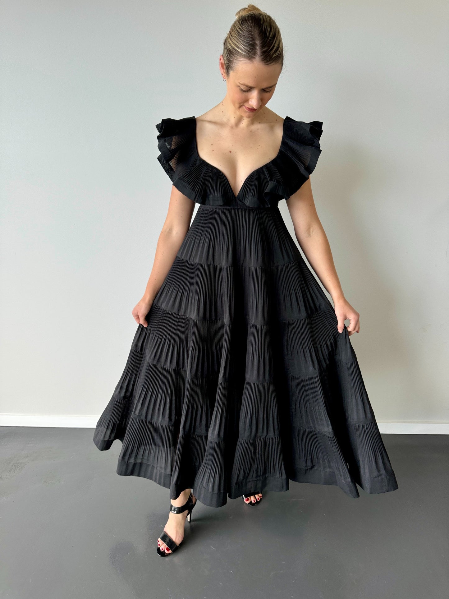 Zimmermann Lovestruck Pleated Gown in Black - Size 0