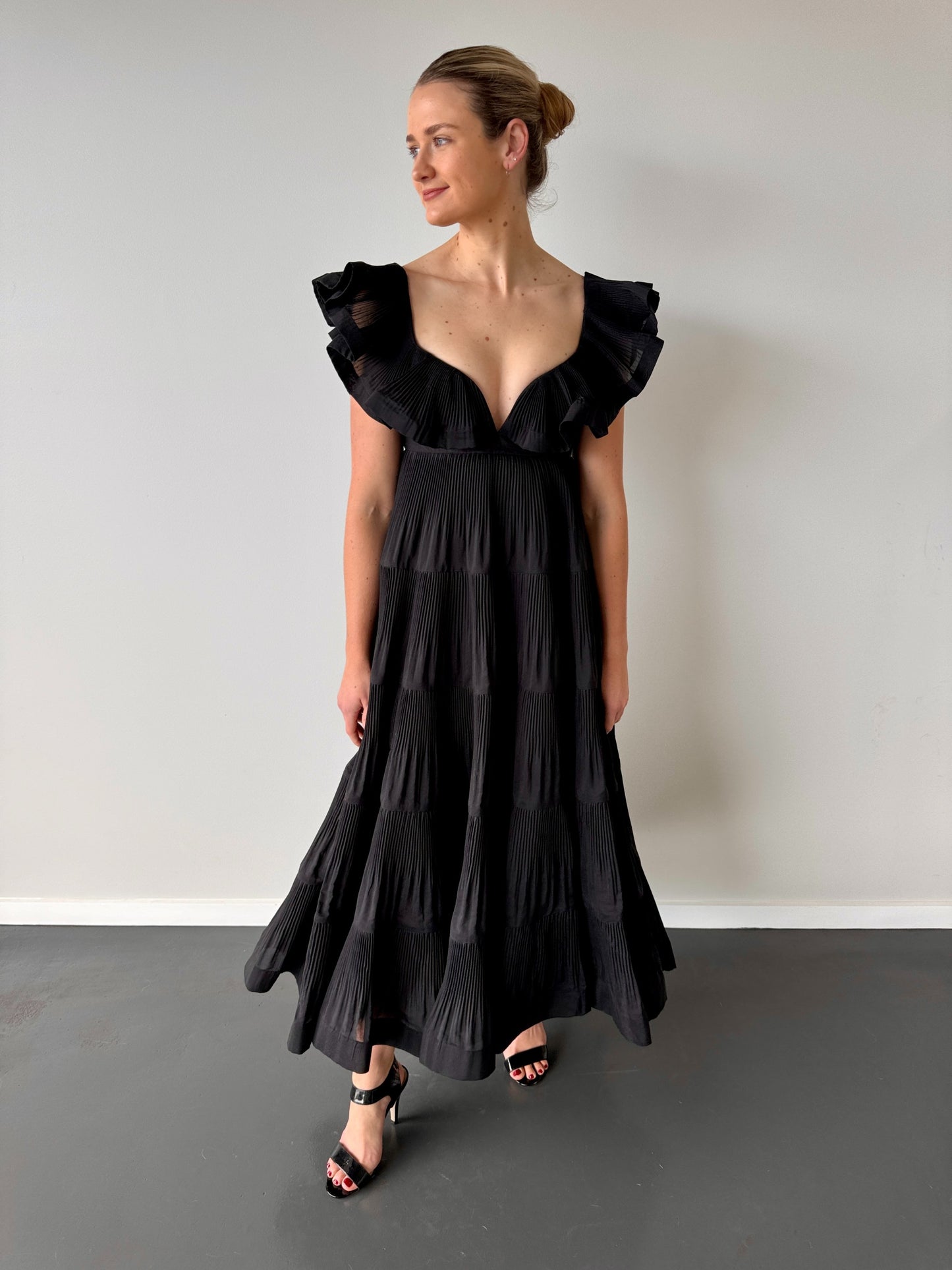 Zimmermann Lovestruck Pleated Gown in Black - Size 0