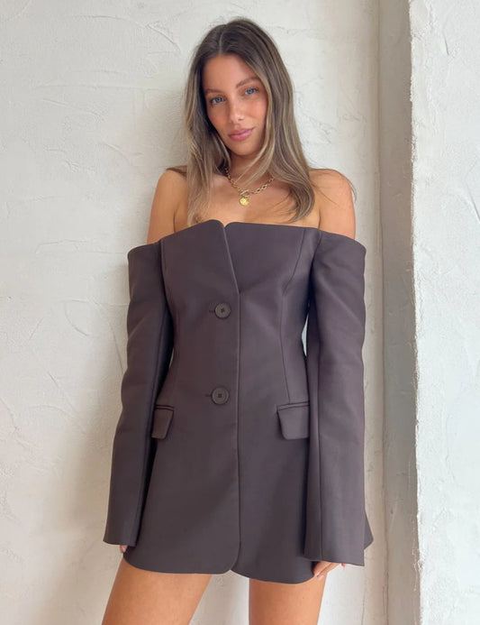 Sir the Label Sandrine Tailored Mini Dress in Chocolate - Size 1