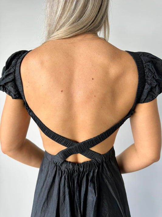 SIR Valetta Puff Sleeve Midi Dress in Black - Size 8