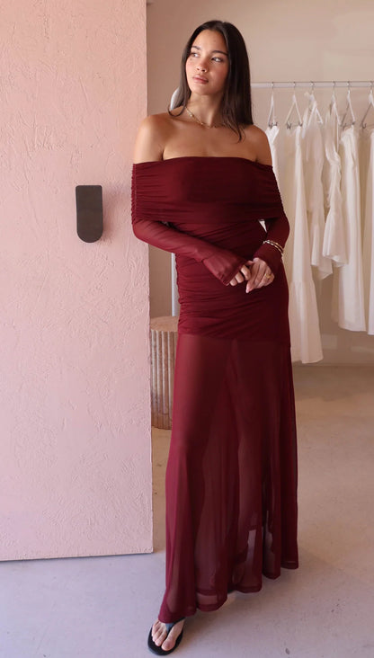 By Nicola Belle Maxi Dress In Berry - Size 8