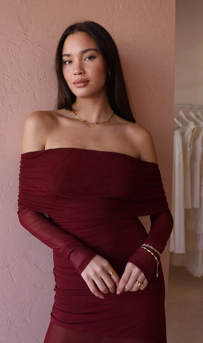 By Nicola Belle Maxi Dress In Berry - Size 8