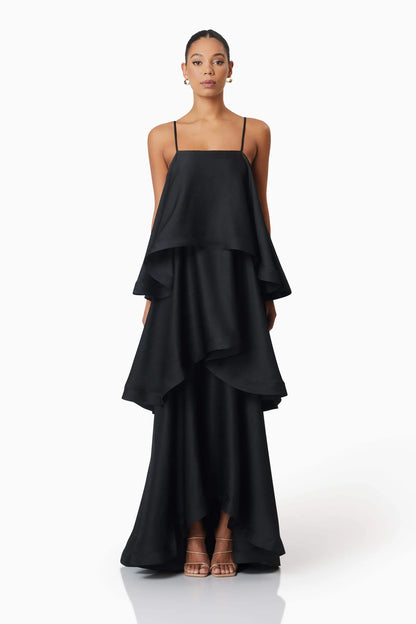 Elliatt Tilly Tiered Maxi Dress in Black - Size XXS