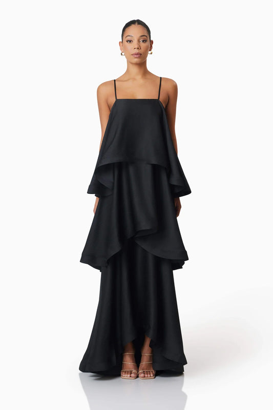 Elliatt Tilly Tiered Maxi Dress in Black - Size XXS