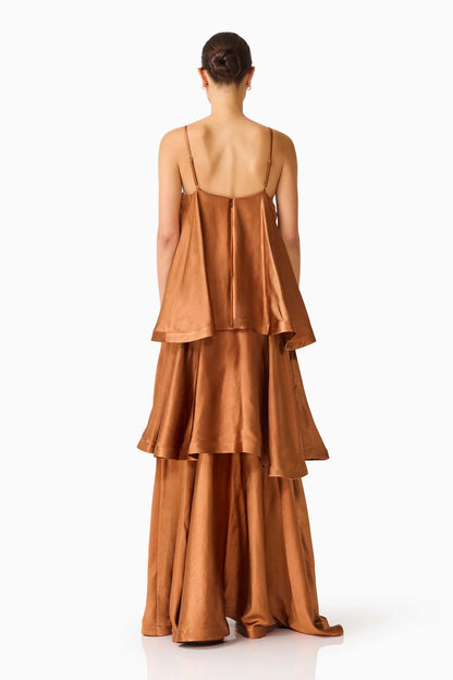 Tilly Tiered Maxi Dress in Brown