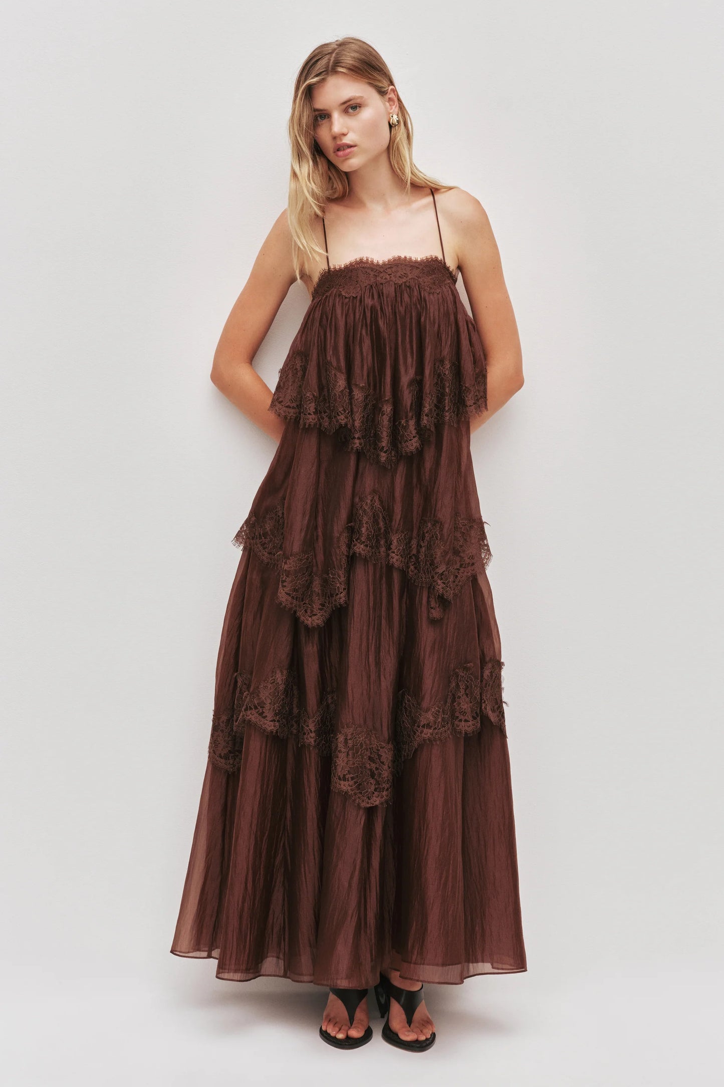 AJE Ophelia Lace Gown in Chocolate - Size 8