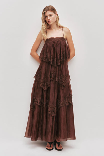AJE Ophelia Lace Gown in Chocolate - Size 8