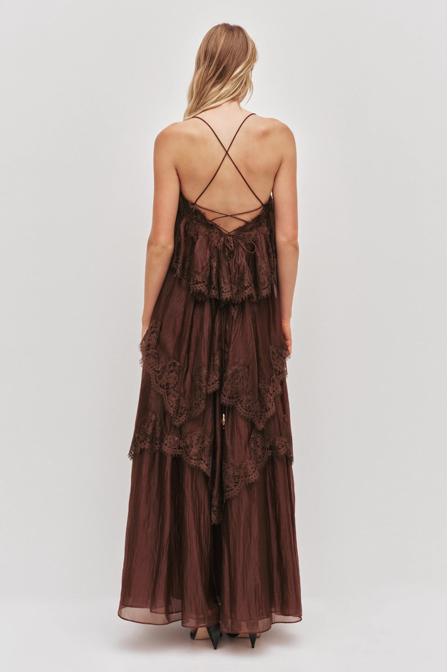 AJE Ophelia Lace Gown in Chocolate - Size 8