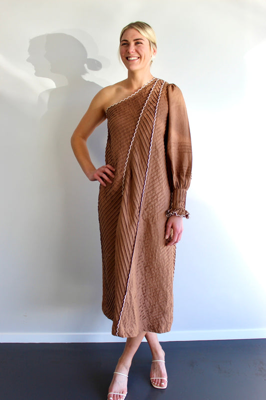 By Odet Scallop Chevron Sundress in Mocha - Size 10