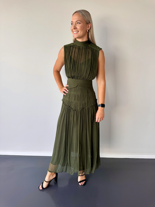 Shona Joy High Neck Midi Dress in Rosemary - Size 10