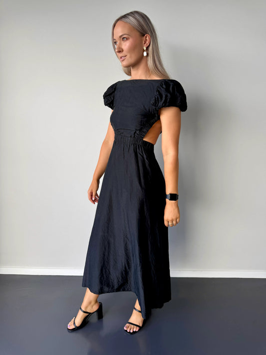 SIR Valetta Puff Sleeve Midi Dress in Black - Size 8